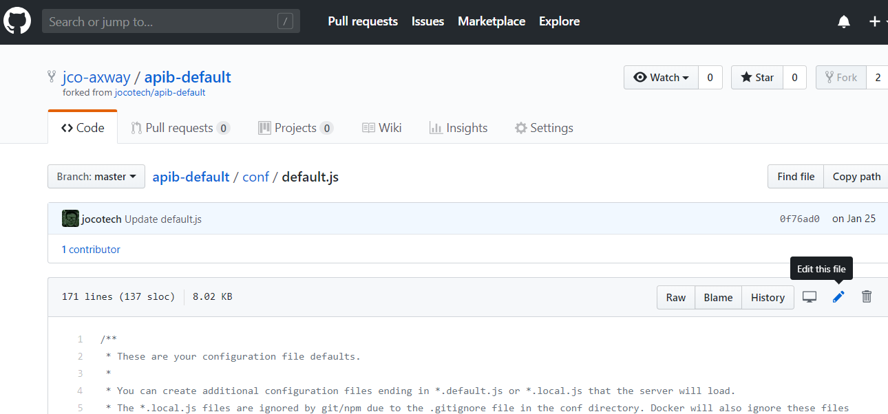 browse to api builder project in GitHub