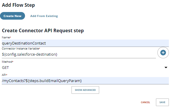 create Connector API Request step